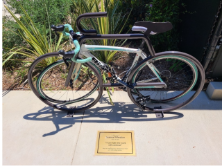 memorial bike rack in honor of Joanna Wheaton