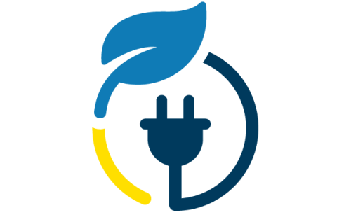 an electrical plug encircled by a leave icon
