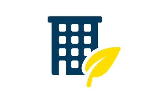 a building and leaf icon