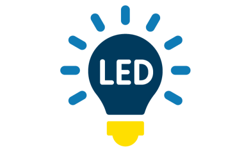 a lightbulb graphic with the letters L E D inside it