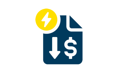 a document icon with a lightning bolt in the upper left corner and a down arrow and dollar sign