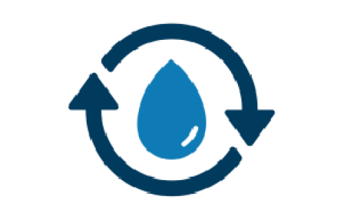 A blue water drop encircled by two curved arrows