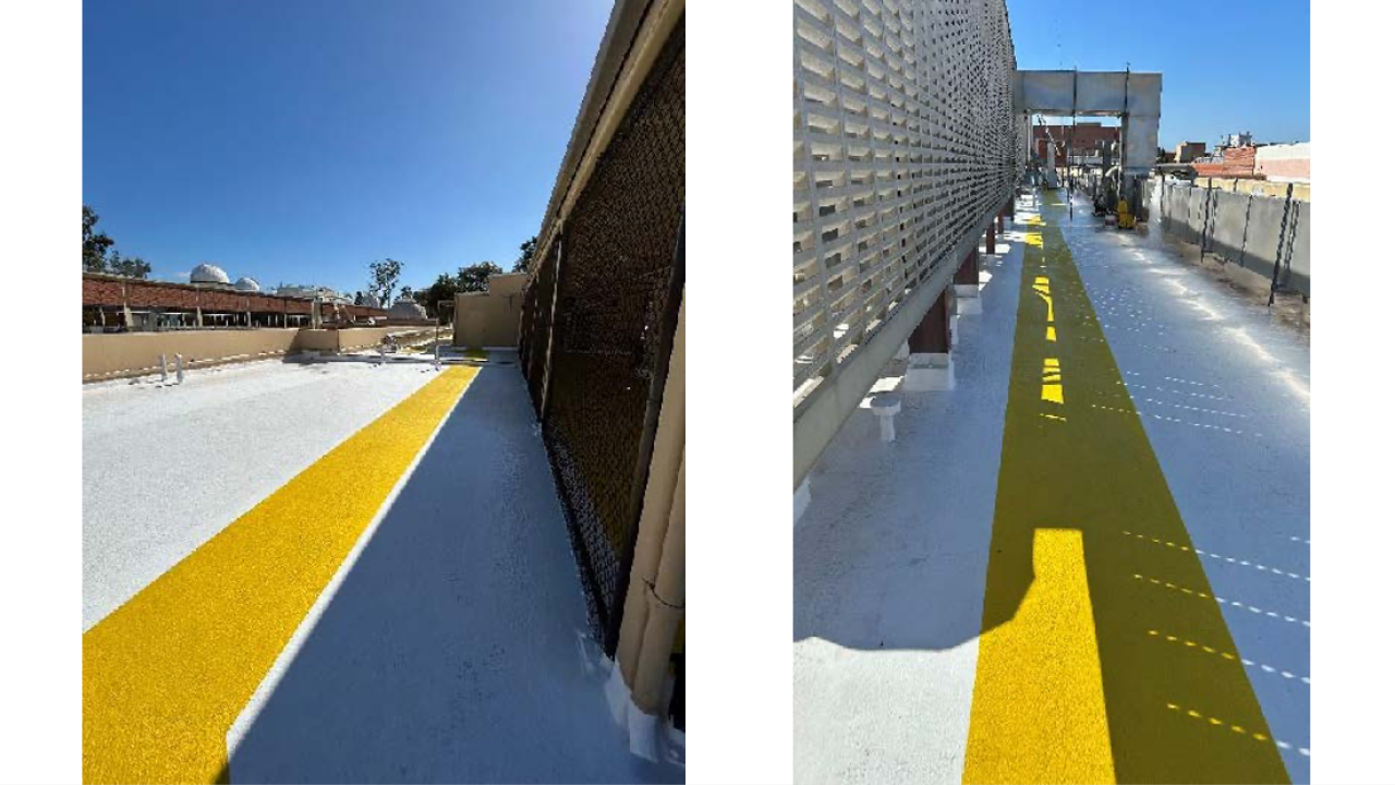 yellow walkways on white rooftop
