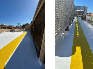 yellow walkways on white rooftop