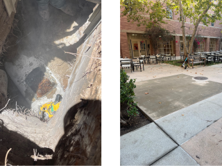 storm drain excavation beside repaired concrete